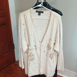 Work In Progress White Stag Cream Cardigan Sweater Pearl Button Up Christmas 🎁